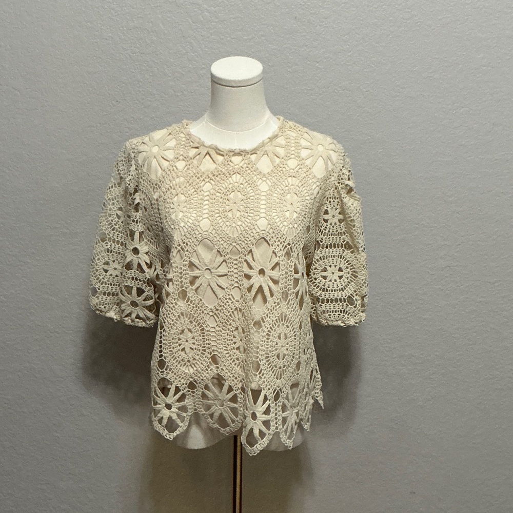 Ultra Flirt Cream Crochet Lace Tunic Top